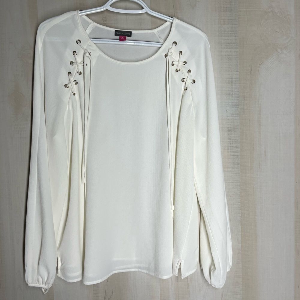 Vince Camuto‎ off white long sleeve blouse lace up detail, size large